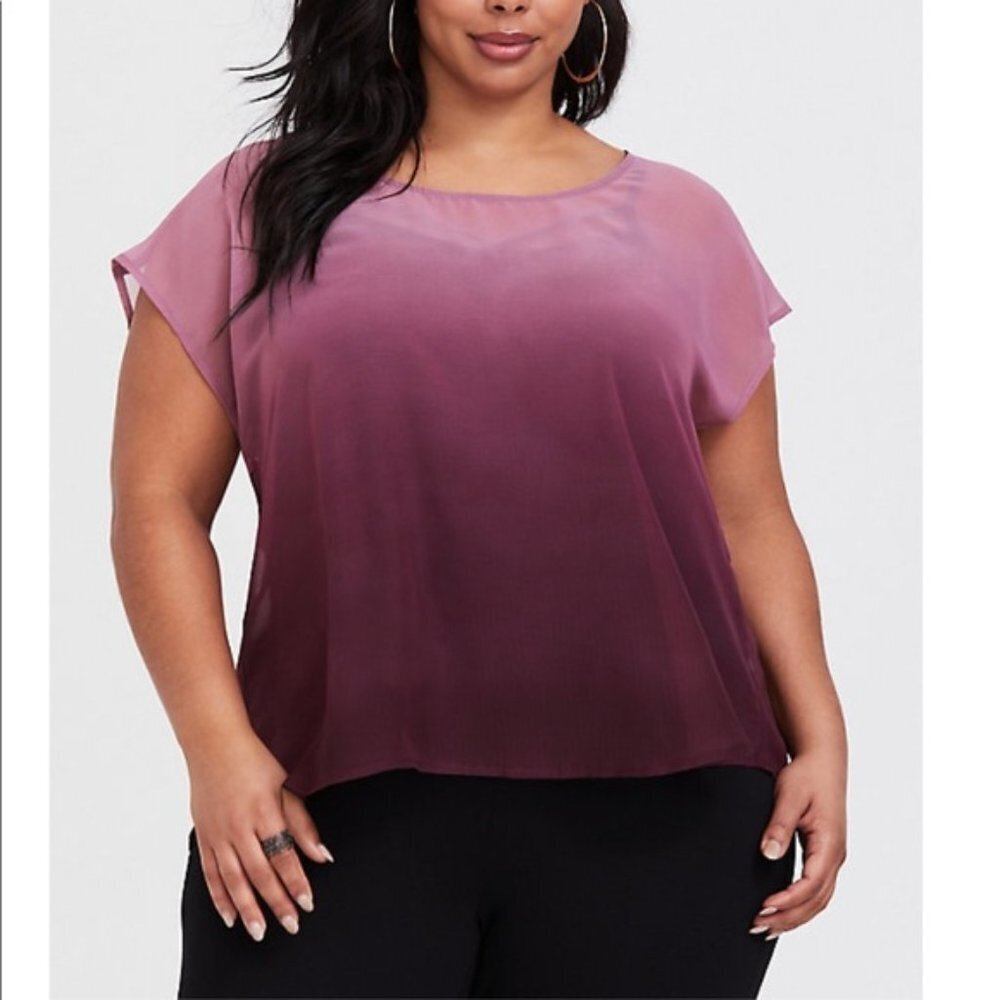 Torrid Red Sheer Ombré Chiffon Blouse Tunic‎ 1X